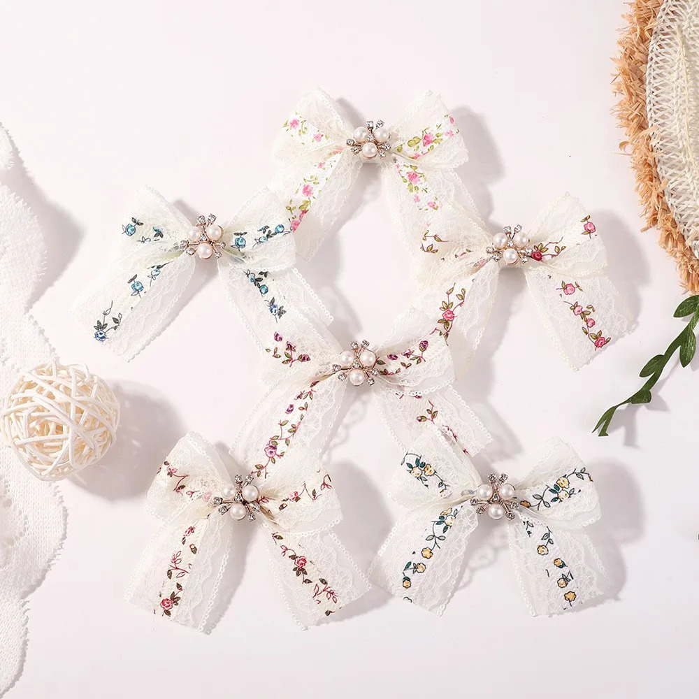 36PC/Batch lace decorative ribbon bow hair clip for baby girls hair accessories for girls lace embroidery hair clip for children rhinestone hair clip 