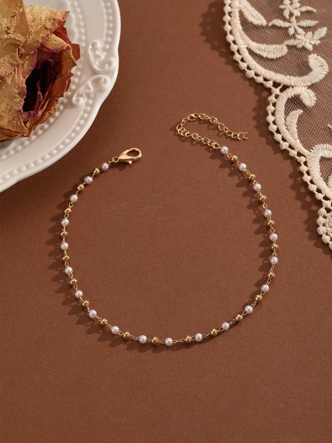 QIAMNI Imitation Pearl Beads Chain Anklet for Women Girls Leg Bracelets Bodychain Gifts Summer Beach Accessories Wedding Jewelry Z250408