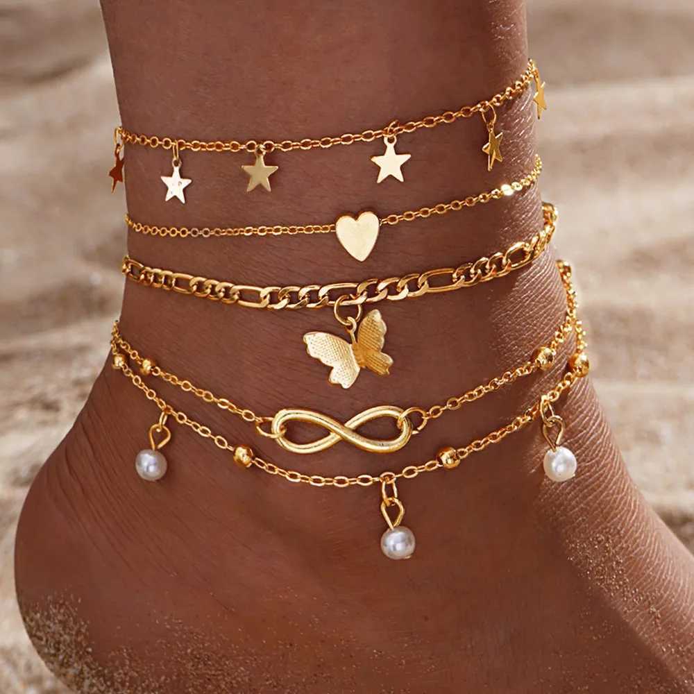 Bohemia Gold Color Snake Ankle Bracelet Set For Women Butterfly Key Lock Charm Multiple Styles Anklet Chain On Leg Boho Jewelry Z250408