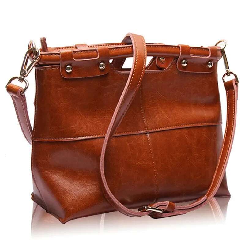 Genuine Leather Handbags Big Women High Quality Casual Female Bags Trunk Tote Vintage Brand Shoulder Messenger Bag Ladies Large
