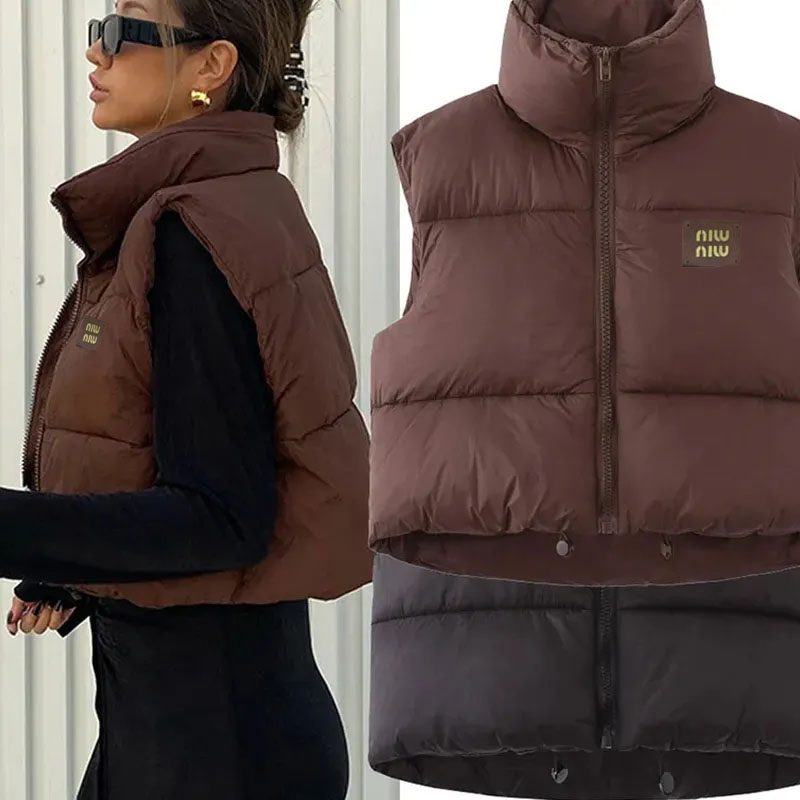 designer woman vest gilet luxury down puffer jacket womens feather filled material coat graphite coat Label MINMIN