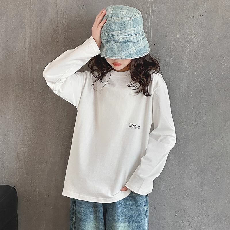 Ddmyshoesvip Girls Long Sleeved T Shirt Spring Autumn New White Base Shirt For Spring Medium And Large Children S Pure Cotton Top