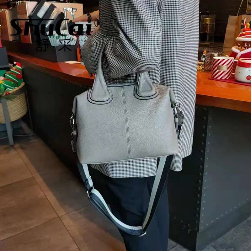 Shucai New Genuine Leather Women's Fashion All-Match Handbag Soft Top Layer Cowhide Messenger Bag Two Shoulder Straps