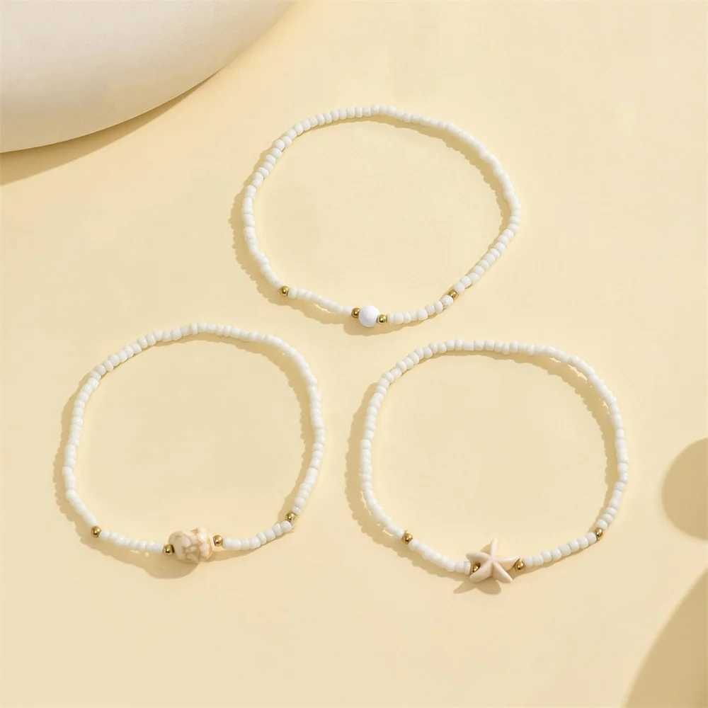 Ocean Theme Starfish Anklet Bracelet Set For Women Boho Beaded Stackable Adjustable Beach Vacation Jewelry Accessories Z250408
