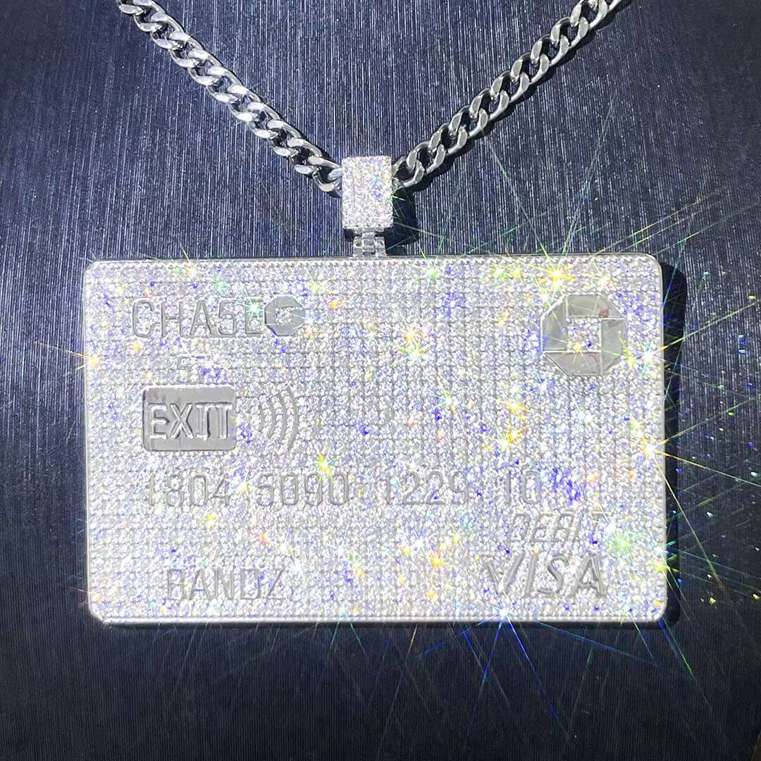 Credit Card Pendant 925 Sterling Silver VVS Moissanite Diamond Hip Hop Jewelry Custom Iced Out Moissanite Pendant for Necklace