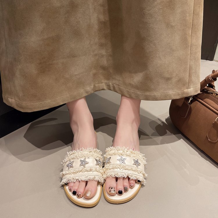 Women's 2025 Summer flip-flops Square heels Low heels rubber casual Everything Stars flat sandals beach shoes