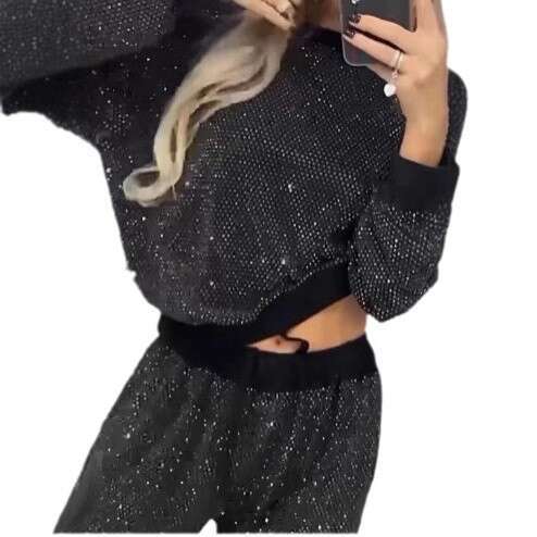 Autumn Winter Hot-Selling Women's Clothing Starry Sky Full of Stars Long-Sleeve Round Neck Loose Top Drawstring Wide-Leg