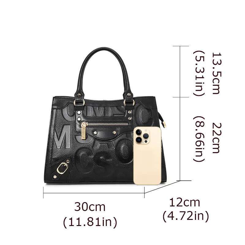 Aidrani Light Women's Genuine Leather 2024 New Commuter Handbag, Letter Cowhide Tote Bag, Large Capacity Purse