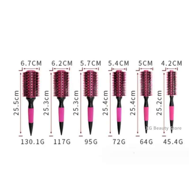 Professional 6Pcs/Set Pink Wooden Round Comb Boar Bristle Mix Nylon Hair Brush Hairdressing Styg Tool