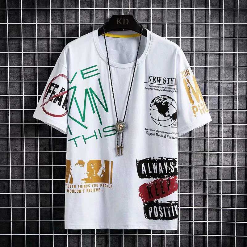 Summer mens T-shirt Harajuku fashion Korean printed short sleeved top T-shirt mens casual mens streetwear trend T-shirtXJ250409