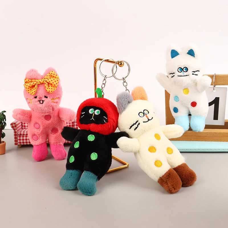Cute polka cat plush toy stuffed kitten doll keychain plush key holder glass backpack pendant girl childrens giftXJ250409