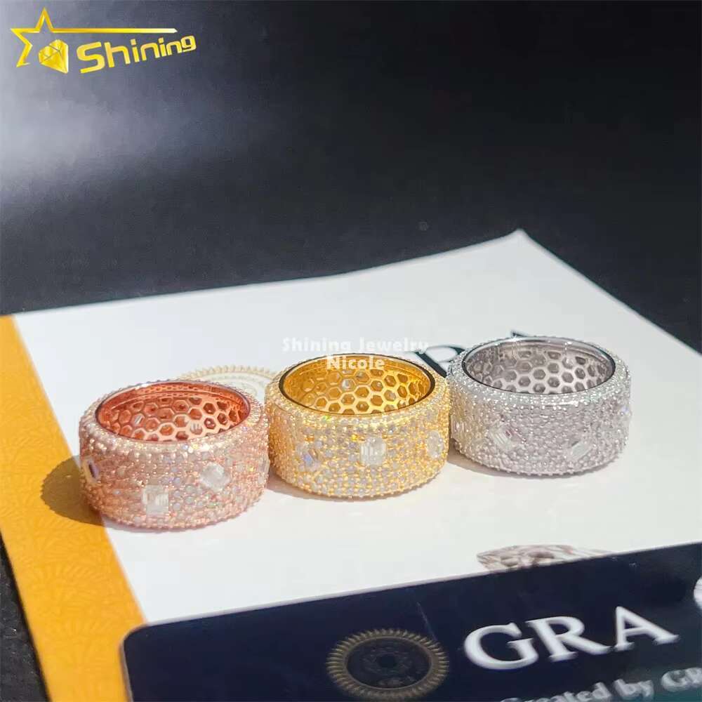 Pass Diamond Tester Hip Hop Fully Iced Out 925 Sterling Silver Mens Moissanite Eternity Ring