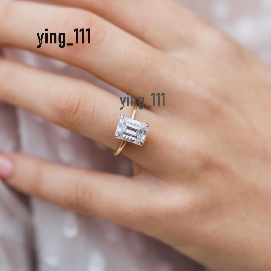 Emerald Diamond Cut Moissanite Engagement Ring 3.5carats 14k Gold Solitaire Style 10x7mm Emerald Wedding Jewelry