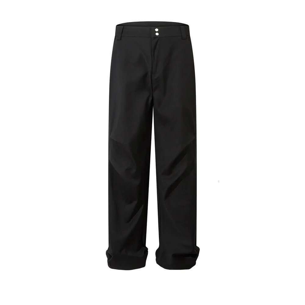 Pleated Solid Color Suit Mens Spliced Autumn High Street Loose Wide Leg Pants Zipper Fly Trousers Men