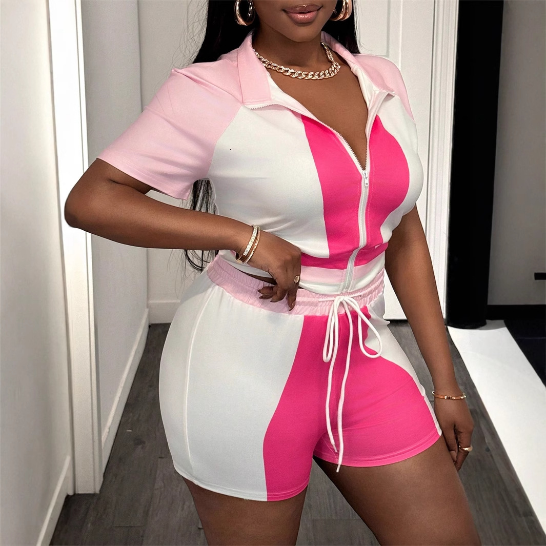 2025S Designer Women S Set Summer Three Color Printed Zipper Top Waist Strap Shorts Women S Set