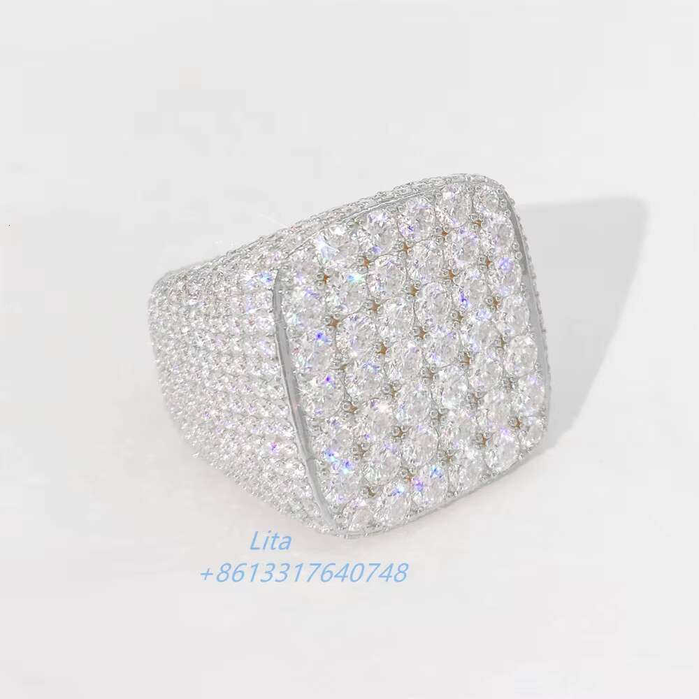 New Arrival Hiphop Gold Plated Silver 925 Vvs Moissanite Mens Custom Fully Iced Out Diamond Rings