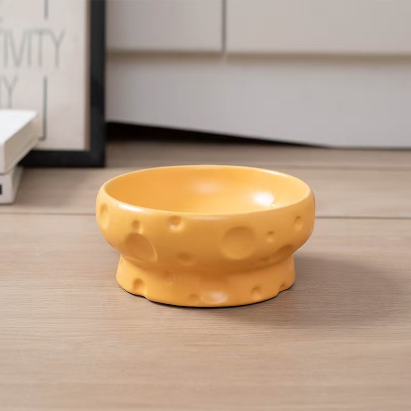 H1354 Ceramic pet bowl with neck support and tipping prevention, large diameter flat mouth cat and dog food and water bowl