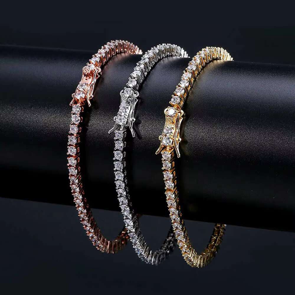 Dropshipping Link Chain Hip Hop Men Bangle Tennis Moissanite Bracelet Sterling 925 Silver Jewelry 1 Piece Gold Plated