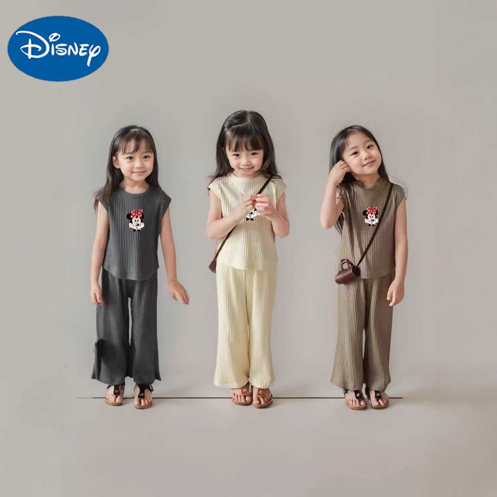Disney Girls Summer Dress Set 2025 New Small and Medium sized Ice Thread Sleeveless Tank Top Pants Set Casual Two Piece SetXJ250409