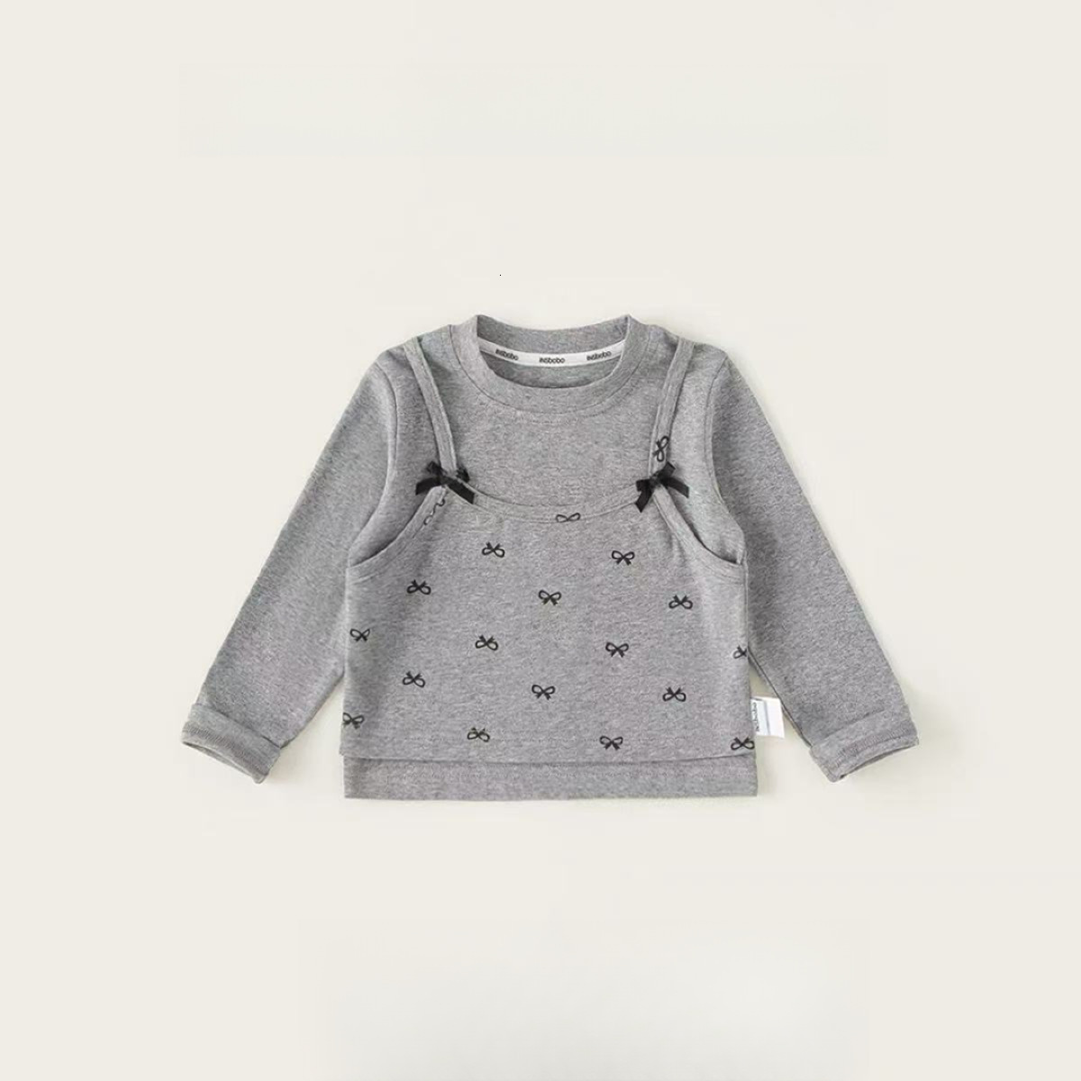 Ddmyshoesvip Girls Autumn New Item Fake Two Piece Solid Color Versatile Butterfly Knot Splicing Base Shirt Long Sleeved T Shirt