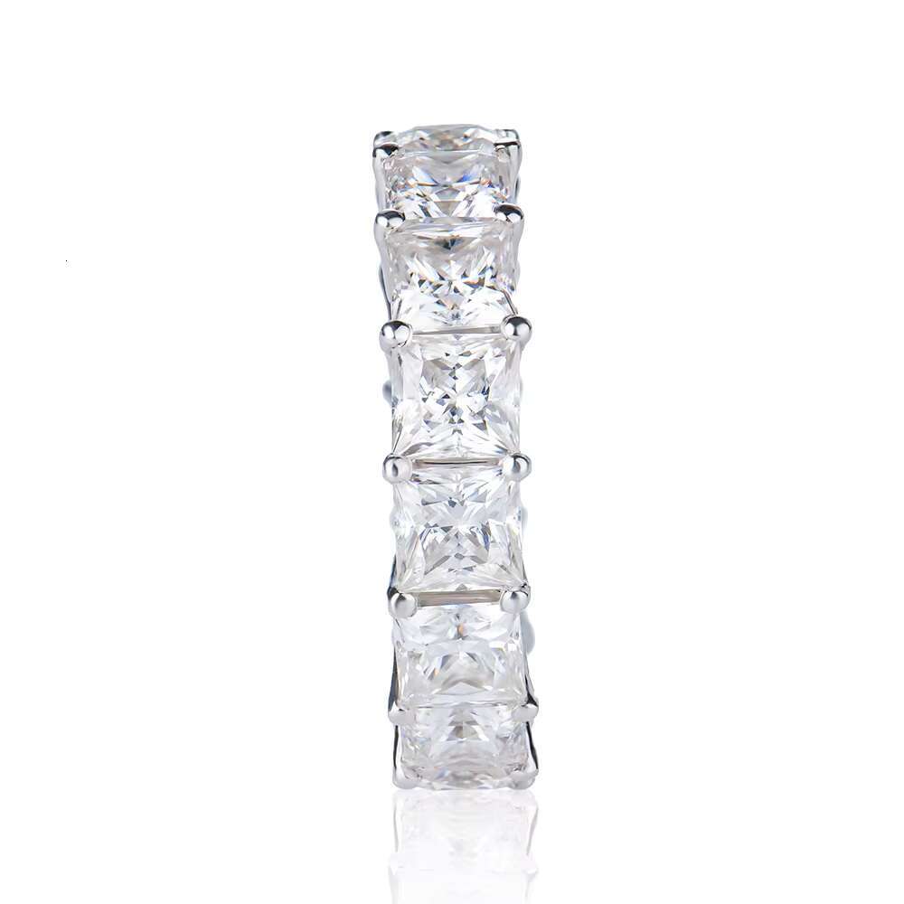 Moissanite Iced-out Ring 925 Sterling Silver Band Brilliant Princess Cut Hip Hop Fine Jewelry D Color VVS Clarity