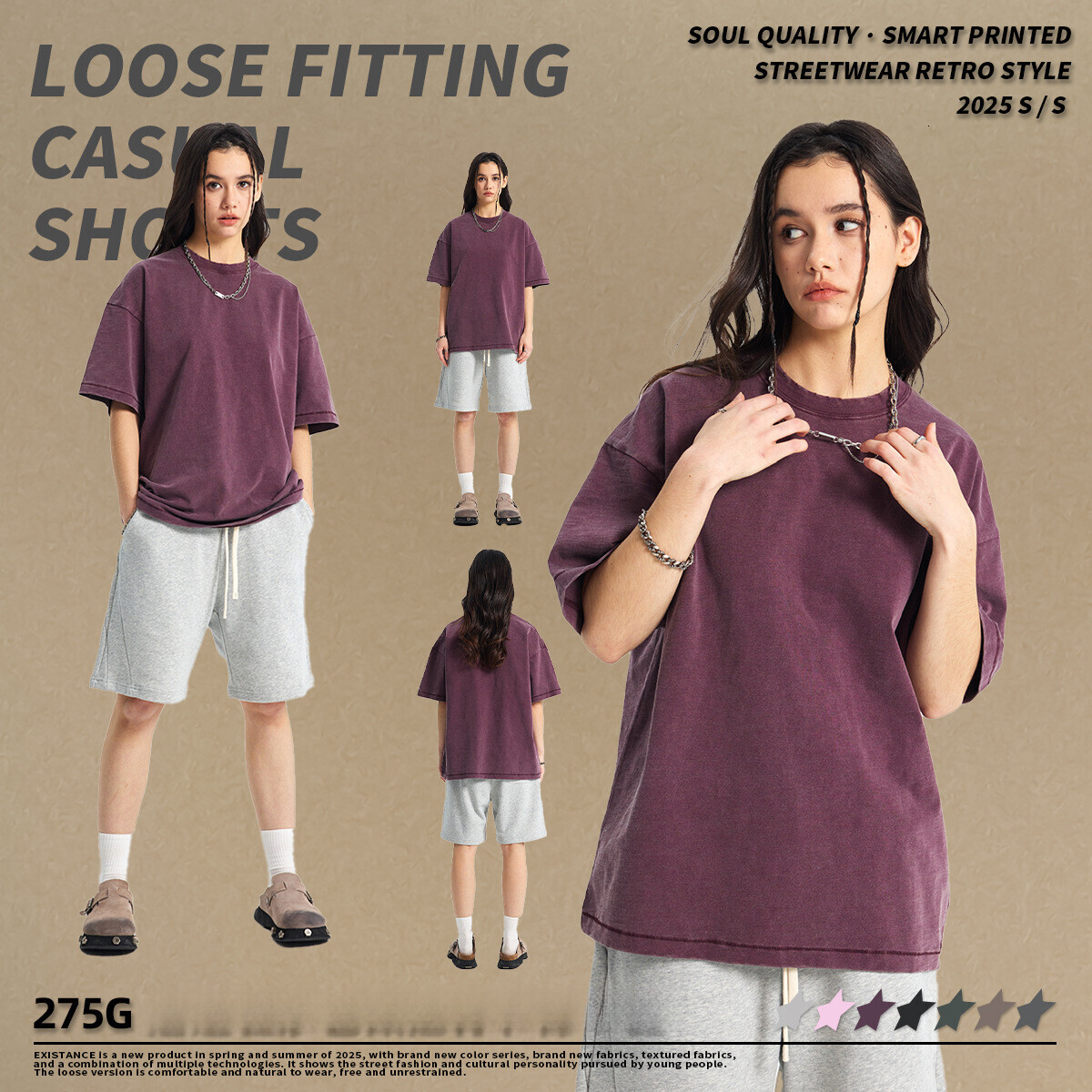 Chain Wear | 2025 Summer American Trendy Brand Wash Water Men's Short sleeved Bamboo Cotton Vintage Round Neck T-shirt