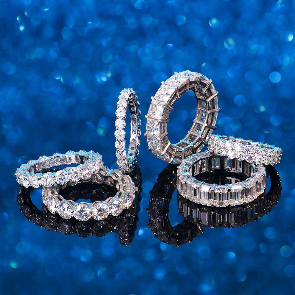3mm 4mm 5mm 6mm Women Mens Iced Out Full 925 Sterling Silver Eternity Engagement Hip Hop Tennis Vvs Diamond Moissanite Ring