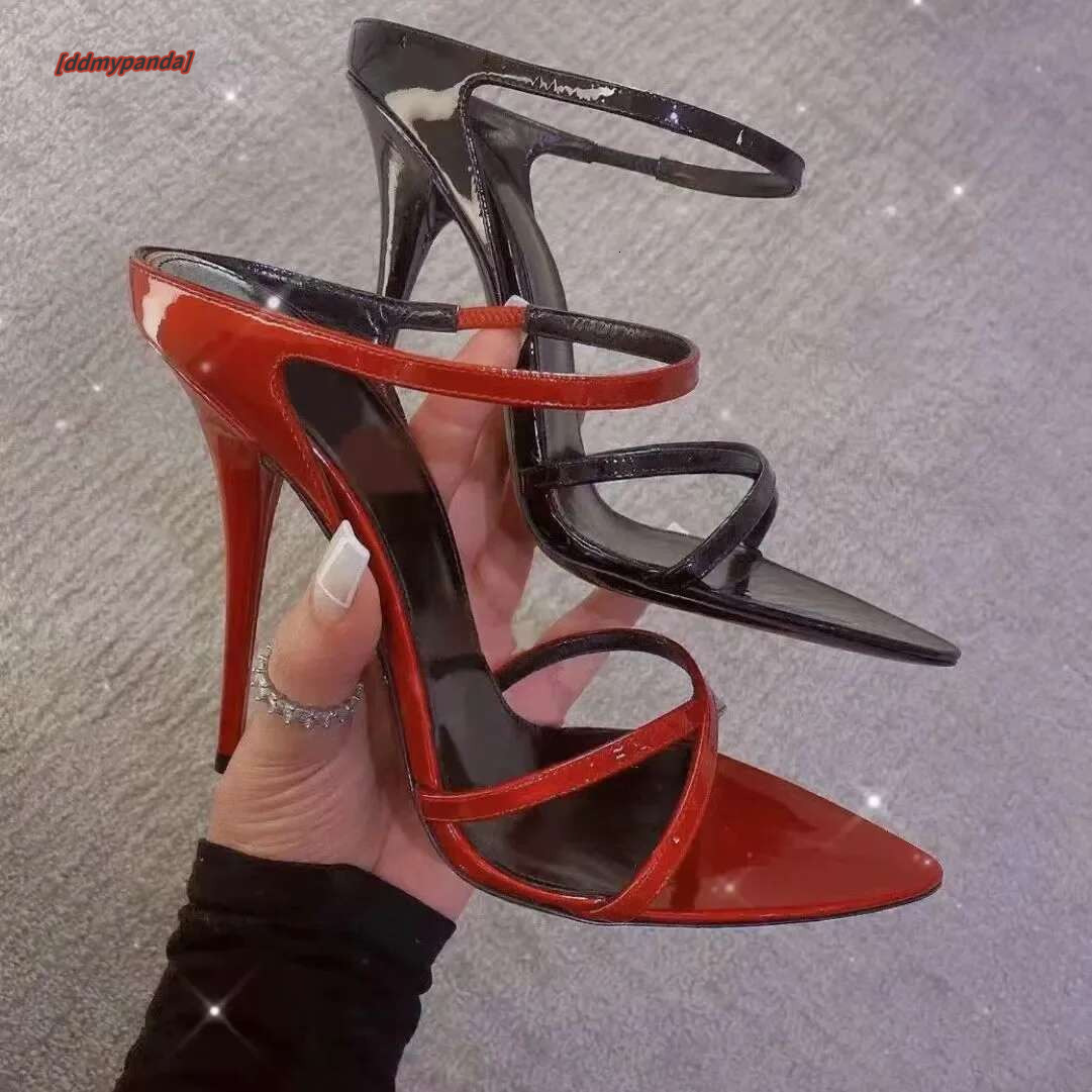 Summer Pointed Slippers Red Patent Leather Open Toe Stiletto High Heels Women outside wear Sexy sandalias ddmypanda