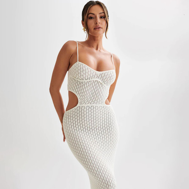 2024 Summer New Beach Skirt Womens Solid Color Sexy Knitted Beach Bikini Swimsuit Womens Dress