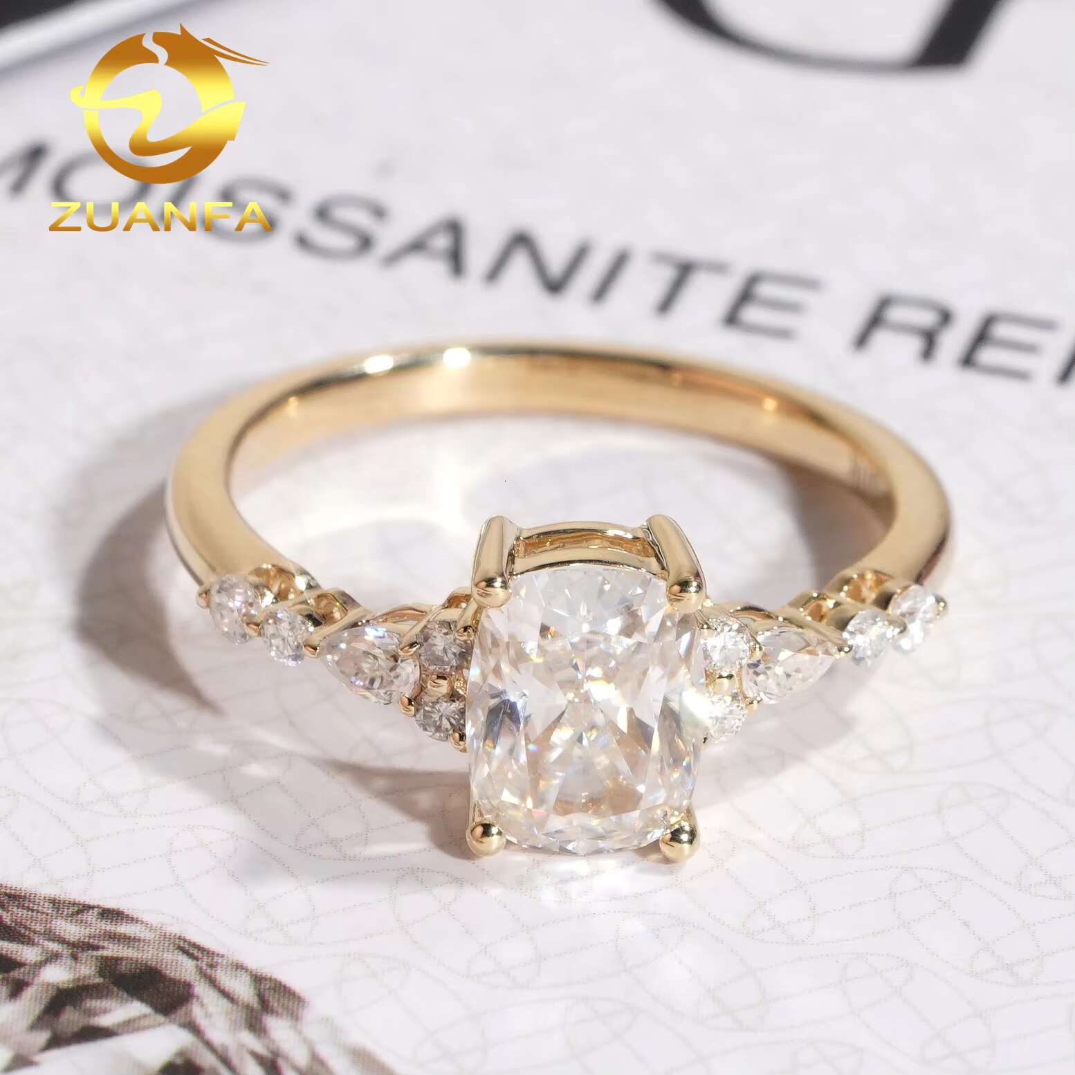 10K Real Gold 1.5Ct Long Cushion Cut Engagement Ring Moissanite for Women GRA Certificate Moissanite Diamond Ring
