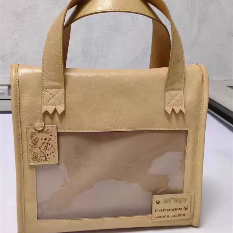 Niche n Cat Coffee Transparent Cute Harajuku Ita Bag Y2K Ulzzang Handbag Large Capacity Lolita Bento 250317