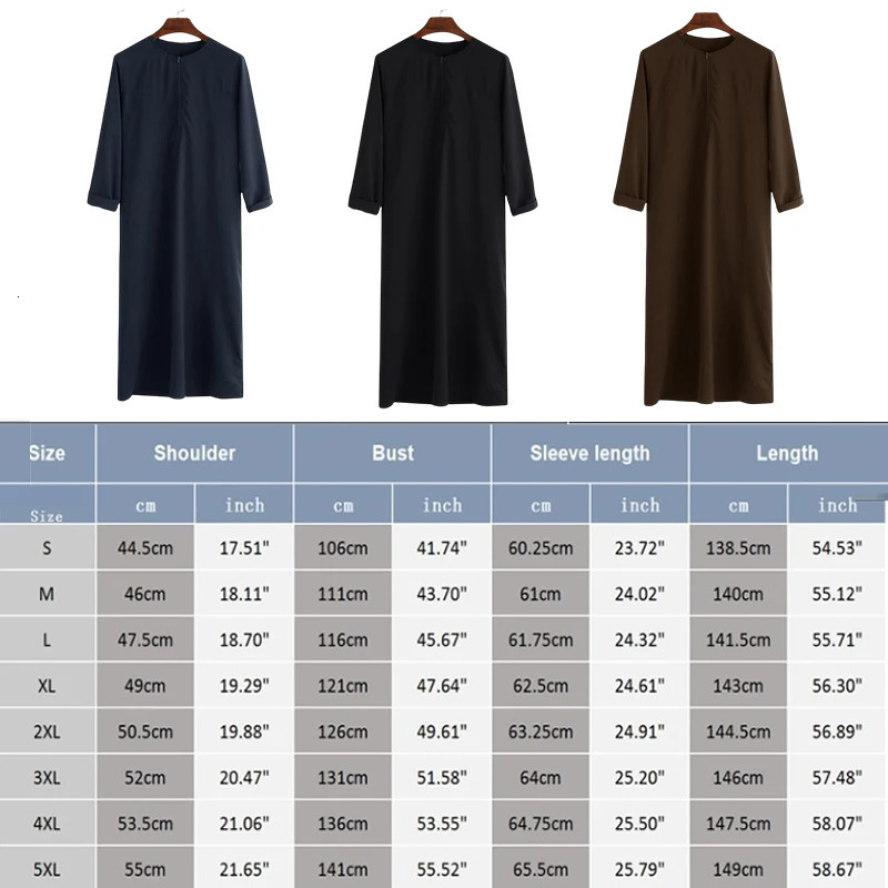 Zipper Mens Islamic Arab Thobe Robe Dishdasha Muslim Abaya Kaftan Dress Thoub Jubba Eid al Fitr Clothing 250409