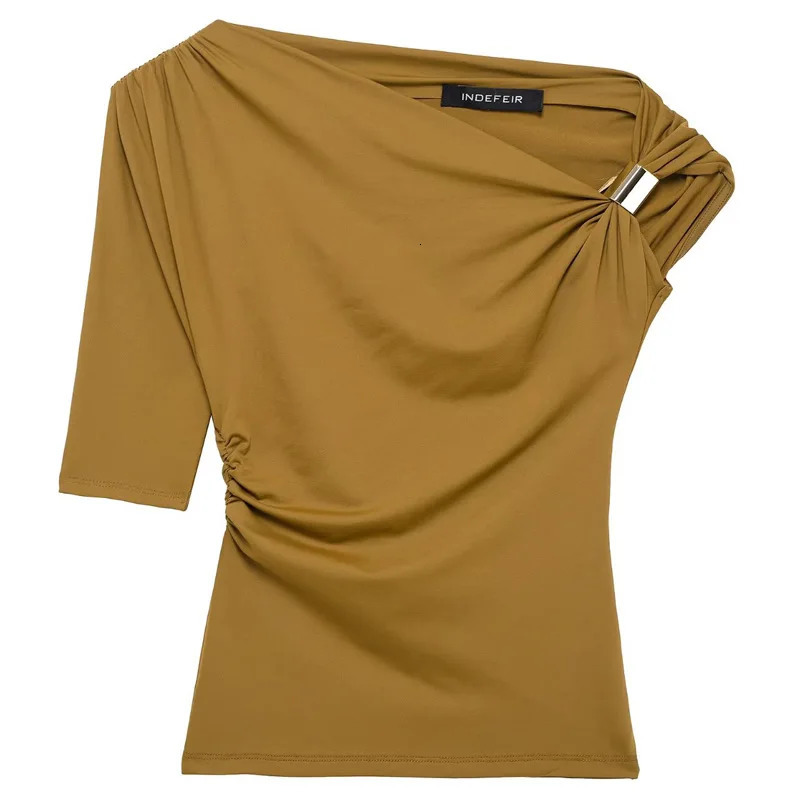 TRAF Asymmetric Top Womens Sexy Tank and Camis Summer Yellow Black Solid Tight Casual Street Clothing Y2k Tshirt 250409