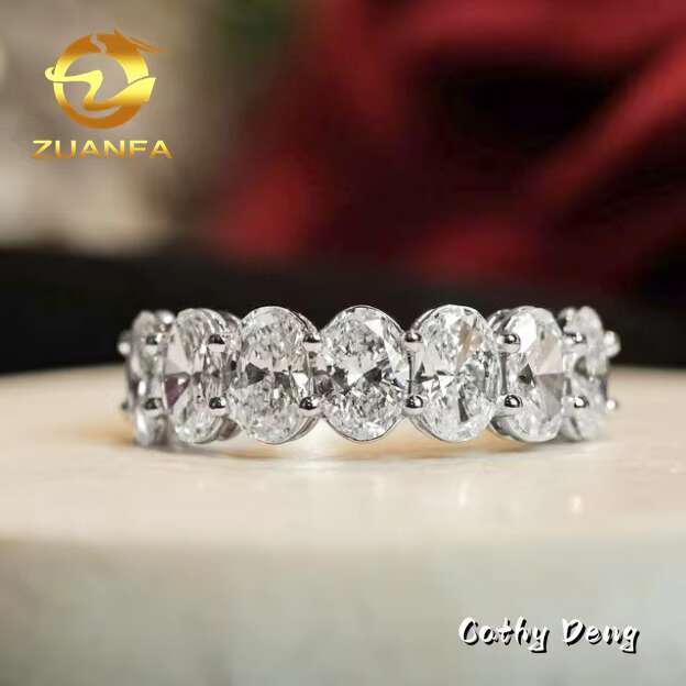 Zuanfa Jewelry Lady Luxury Engagement Rings Moissanite Sterling Silver 925 Half Eternity Ring Oval Cut Moissanite Diamond Ring