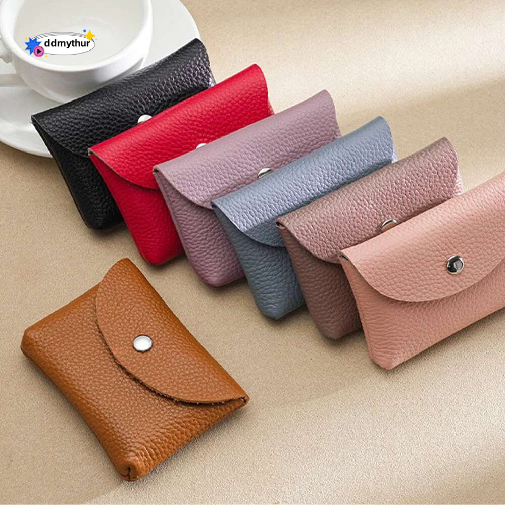 Solid Color Genuine Leather Purse Vintage Small Coin Pouch for Women Men Mini Wallet Credit Card Holder Earphone Bag ddmythur