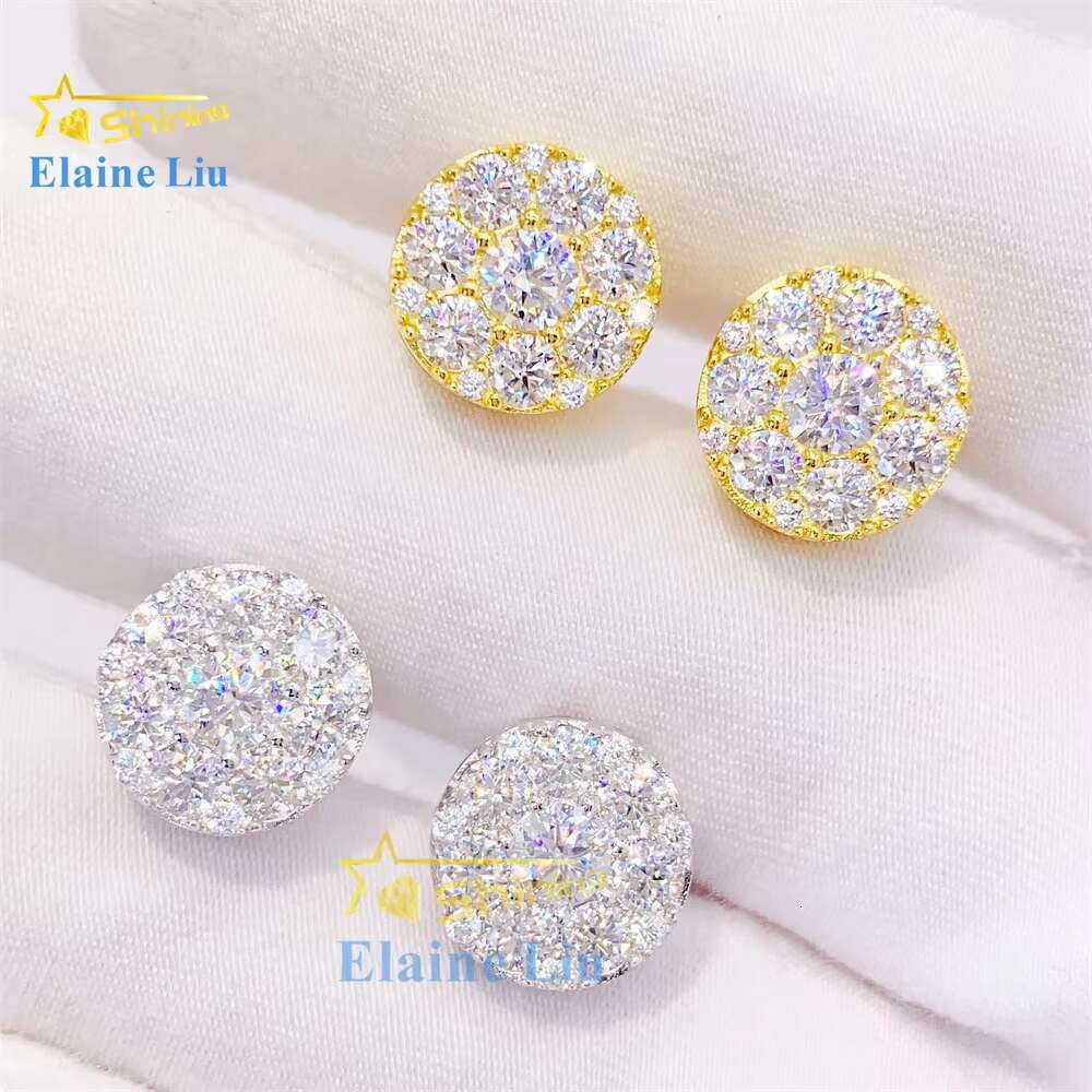 Fashion Jewelry Shiny White Vvs Moissanite 18k Gold Plated 925 Sterling Silver Wholesale Hip Hop Iced Out Stud Earrings