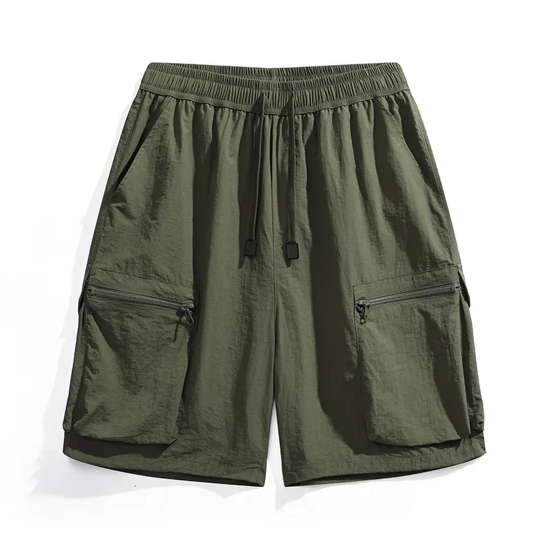 Ice silk nylon mens quick drying Bermuda oversized 12XL summer light multi pocket large Plus sports cargo breeze 250409