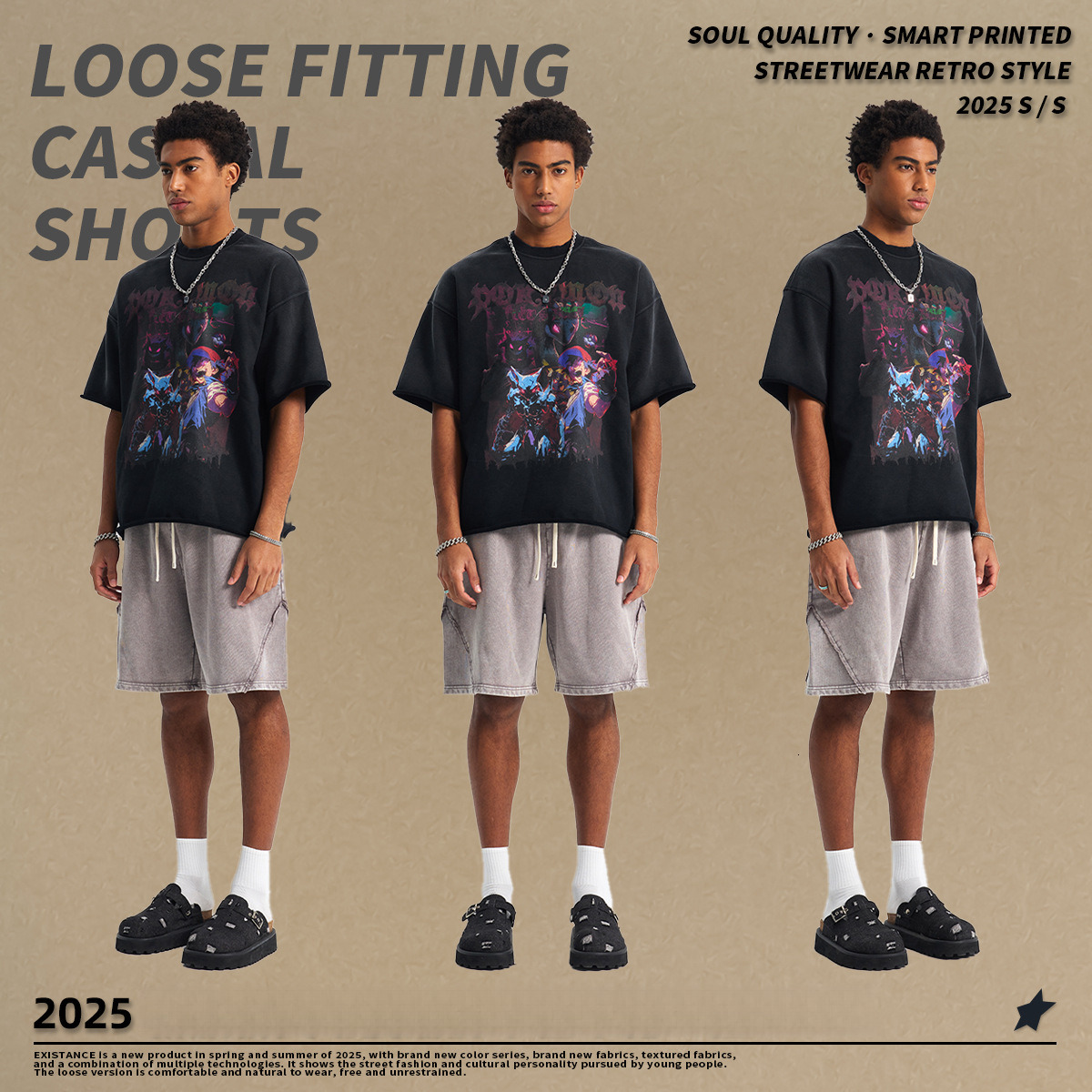 Chain fashion clothing | 2025 hip-hop niche design printed T-shirt trendy brand American loose couple men's short sleeved T