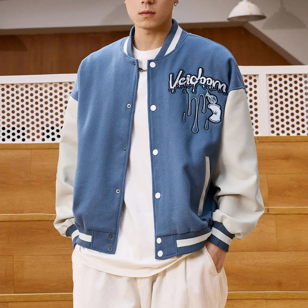 Veidoorn thick winter jacket with fashionable graffiti n casual baseball collar long sleeved button down 250409