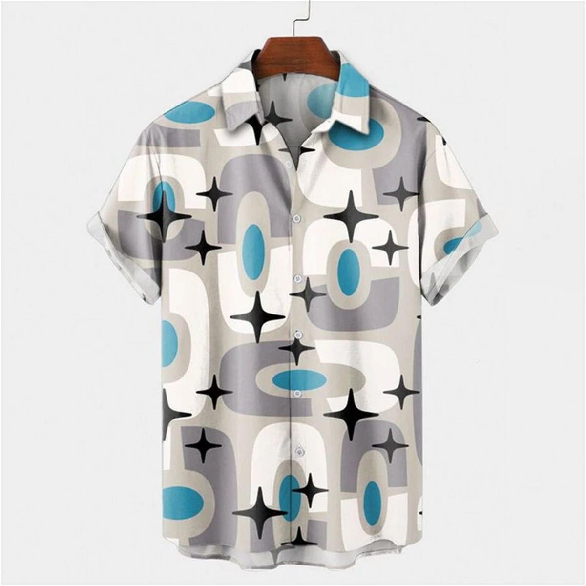 Ugly skull print mens short sleeved shirt plus size loose Hawaiian beach casual mens lapel top comfortable mens shirt 250408