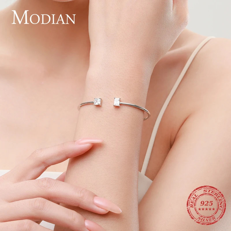 MODIAN 925 Sterling Silver Asymmetry Sparkling AAAAA Zirconia Open Size Bangle Bracelet For Women Wedding Fine Jewelry 250408