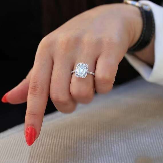 GRA 7x9mm 3carat Colorless Emerald Cut Moissanite Diamond 14k Au585 Real Solid White Gold Halo Engagement Ring Jewelry