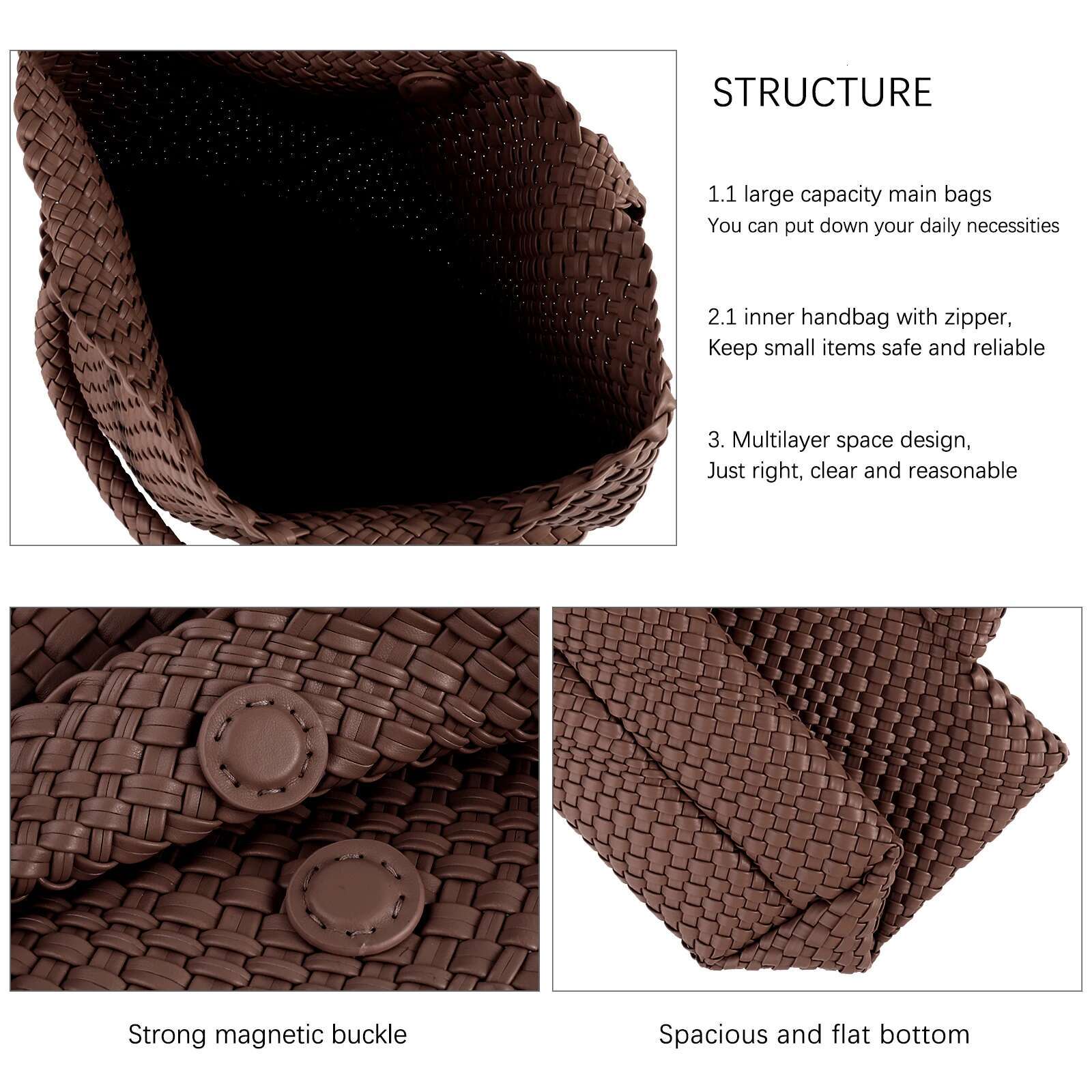 LIKEBAG Fashion Women's Handbag Simple Soft Shoulder PU Leather Capacity Large Woven Tote Bag