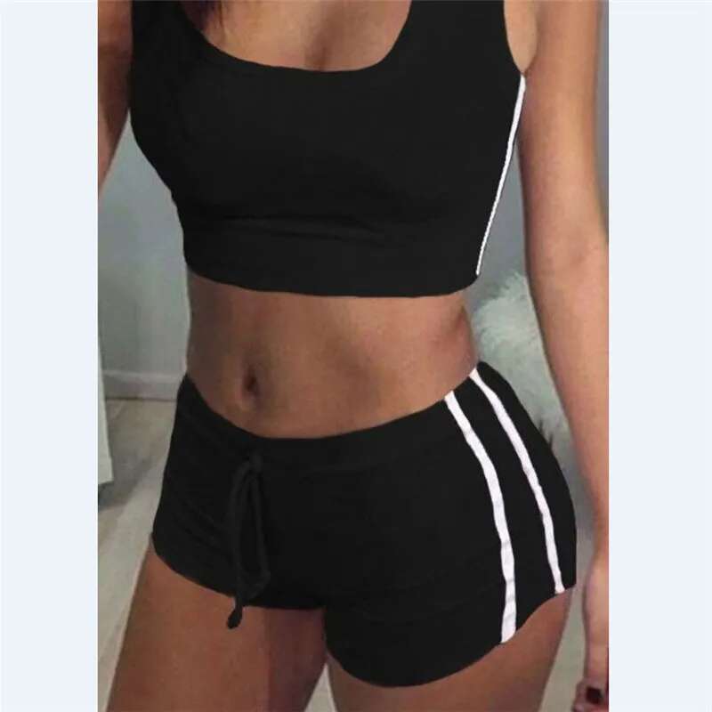 Sports Set Belt Suit Padded Bra Sleeveless Tops+Belt Shorts Fiess Running Two Piece Tracksuits For Women Yoga Sets