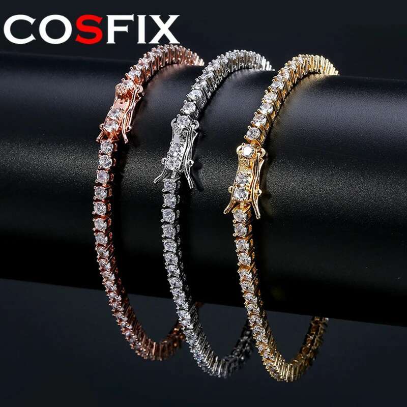2-6.5mm Men Women Moissanite Tennis Chain Rose Yellow Moissanite Tennis Bracelet s925 Silver Tennis Chain For Women Men