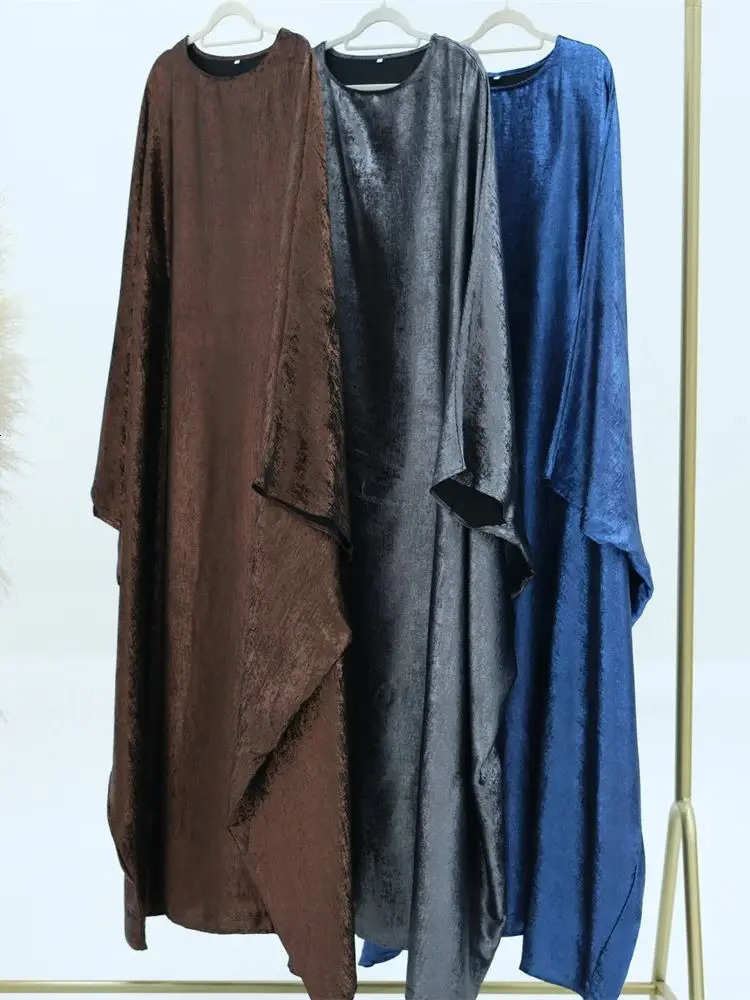 Batwing Satin Maxi Abaya Dubai y Abayas Female Muslim Kaftan Dress Islamic Caftan Marocain Robe Musulmane 250409