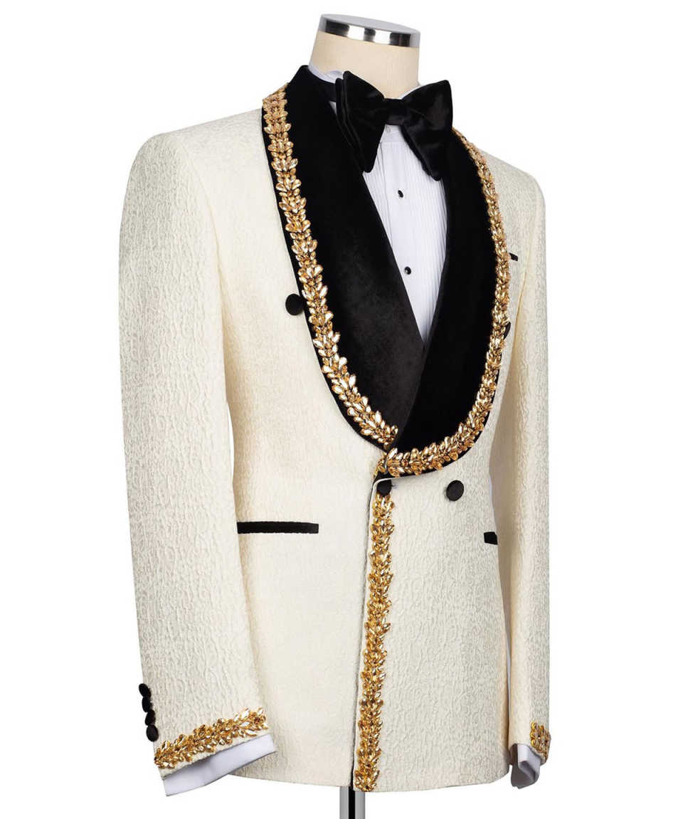 Fashion Show Wedding Men Suit Crystal Velvet Neck Party Suit 2-PCS Coat Pant Tailor-Made Groom Groomsman Formal Occasions Size Customized M251015
