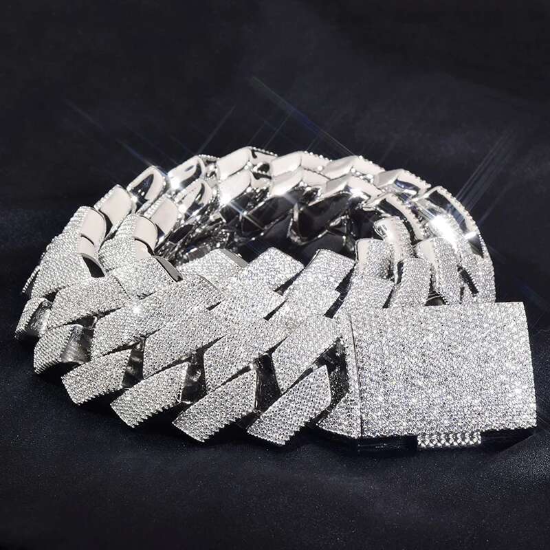 25mm/30mm Big Heavy Hip Hop 5A+ CZ Stone Bling Ice Out Solid Rhombus Cuban Miami Link Chain Necklaces for Men Rapper Jewelry