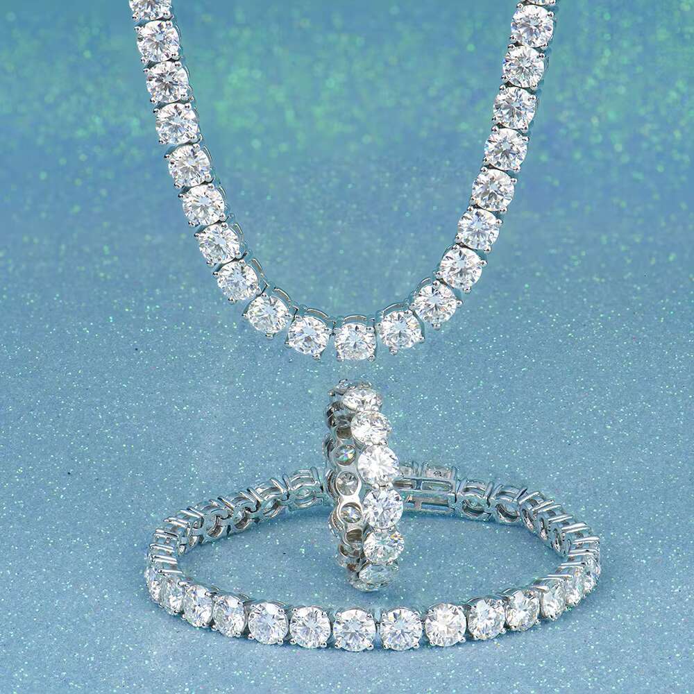 Xingyue Wholesale Men Women Hip-hop Jewelry 5mm 925 Sterling Silver Vvs Moissanite Diamond Tennis Chain Necklace Bracelet