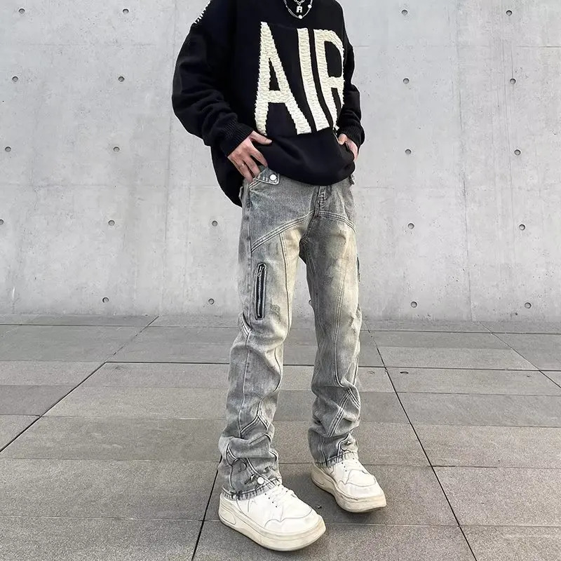 Mens jeans Y2k bagged jeans mens Trousers streetwear denim shorts mens clothing Flared Cargo torn wide pants 250408
